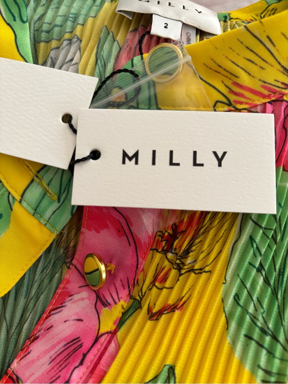 Milly Joan Tulip Rosette Dress | Pleated | Floral | Bright | Yellow - Picture 10 of 10